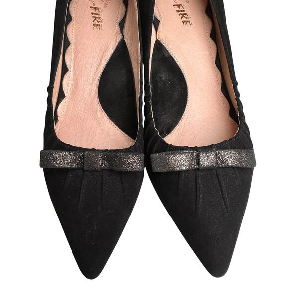 Miss L Fire Marilyn Pointed Toe Black Suede Kitten Heel 1950s Sz 40 Retro Bow EC - Picture 3 of 16